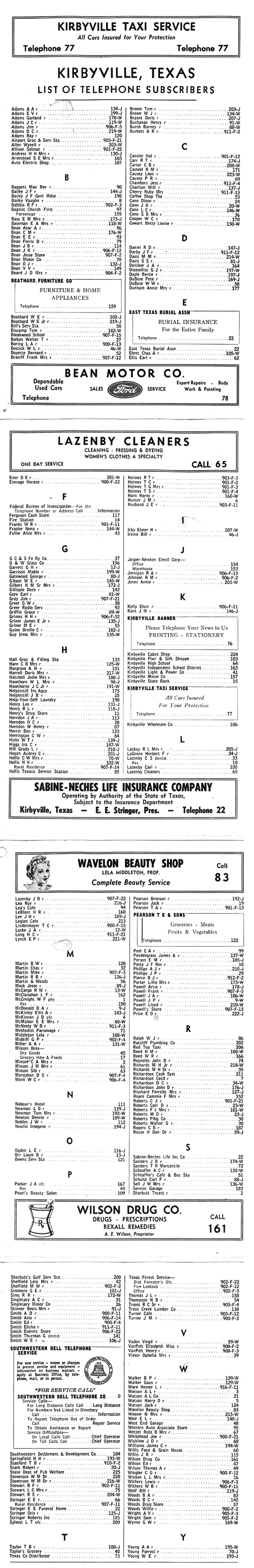 Kirbyville Telephone Subscribers, 1948