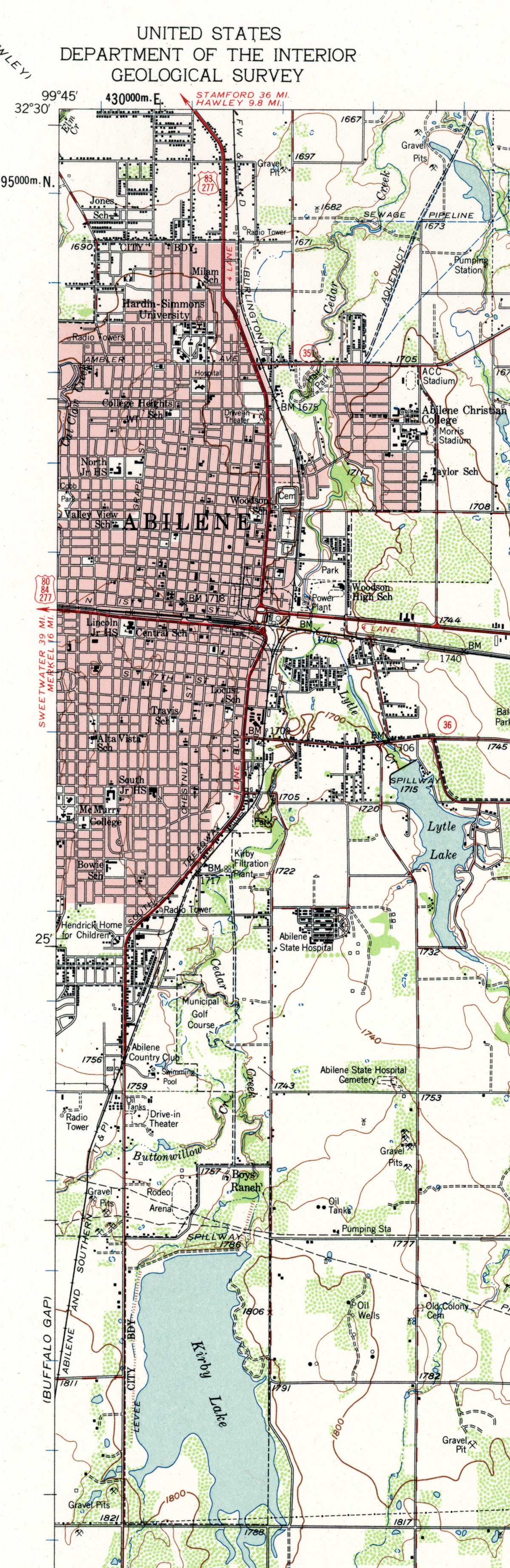 Abilene & Southern Railway Company (Tex.), Map Showing Route in 1957.