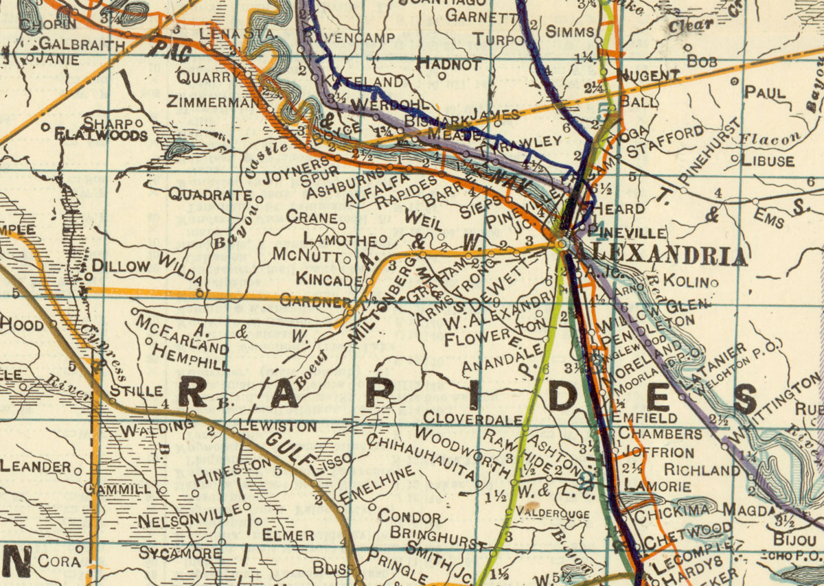 Alexandria & Western Railway Company (La.), Map Showing Route in 1922.
