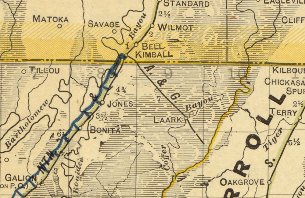 Arkansas & Gulf Railroad Company (Ark.-La.), Map Showing Route in 1913.