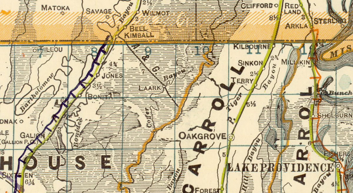 Arkansas & Gulf Railroad Company (Ark.-La.), Map Showing Route in 1922.