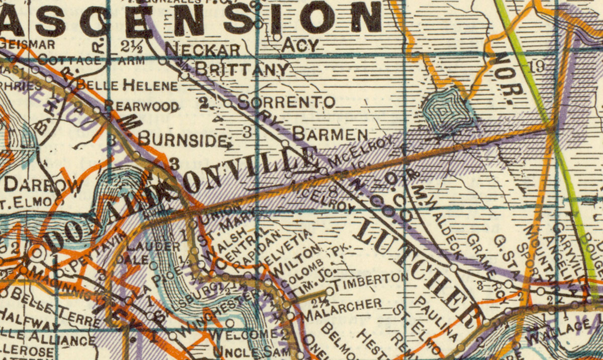 Ascension Red Cypress Company (La.), Map Showing Route in 1922.