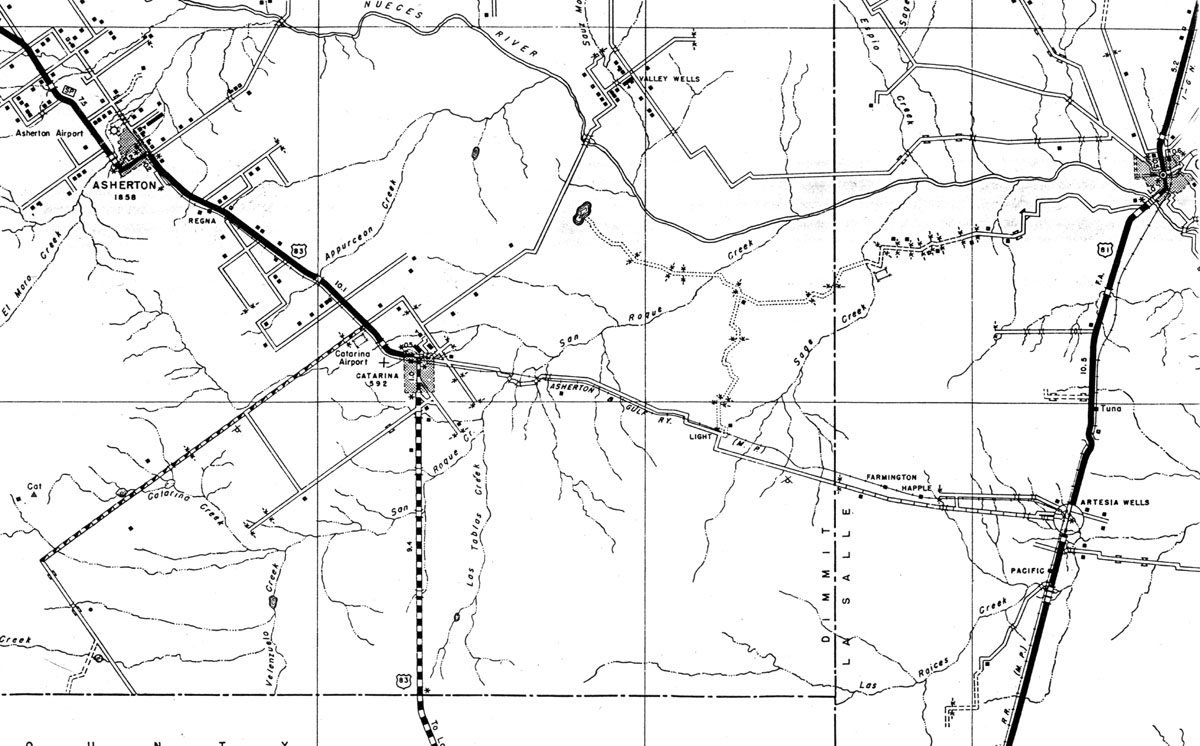 Asherton & Gulf Railway Company (Tex.), Map Showing Route in 1936.