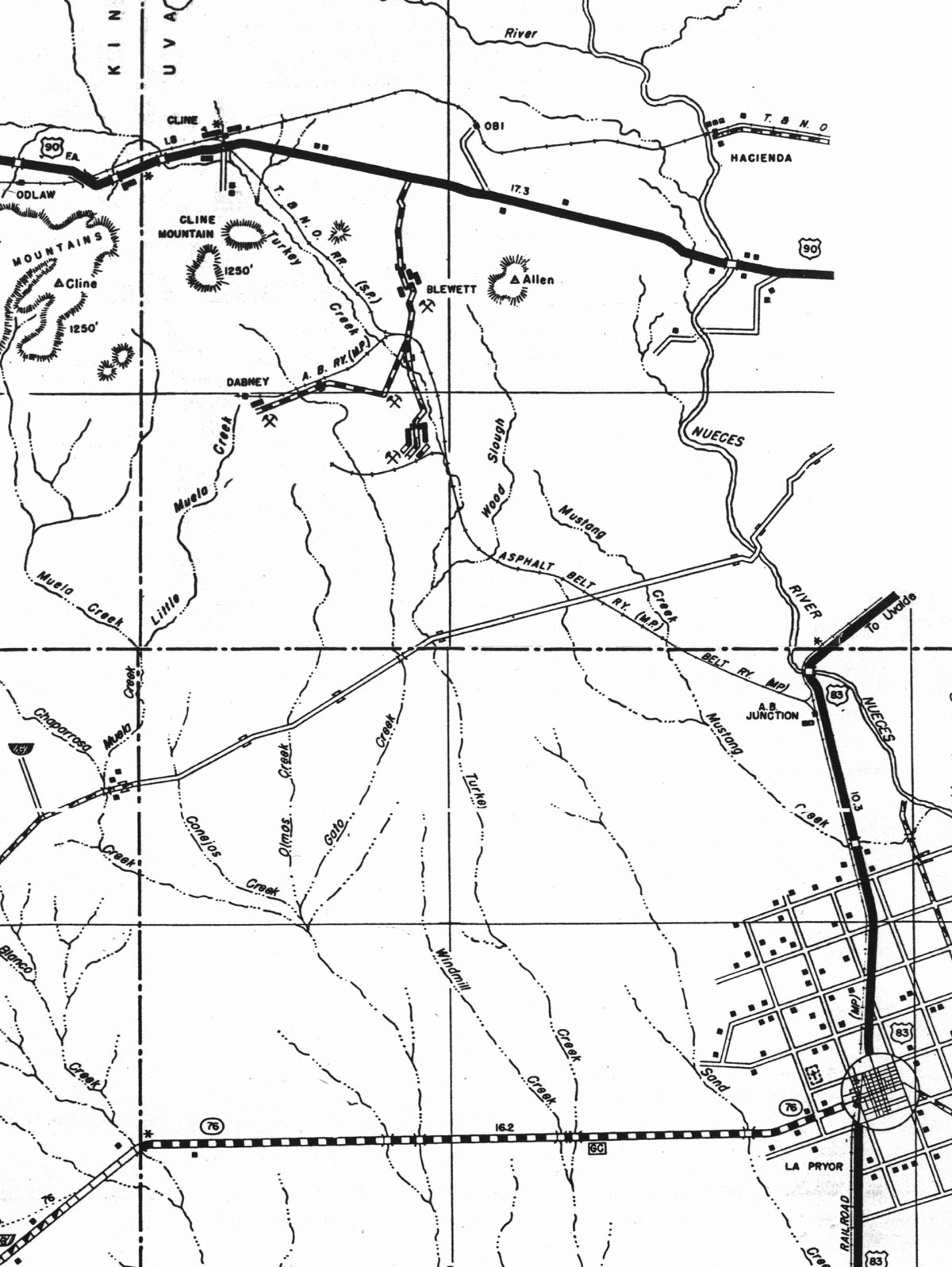Asphalt Belt Railway Company (Tex.), Map Showing Route in 1936.