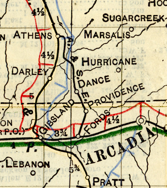 Athens & Southeastern Railway Company, Map Showing Route in 1914.