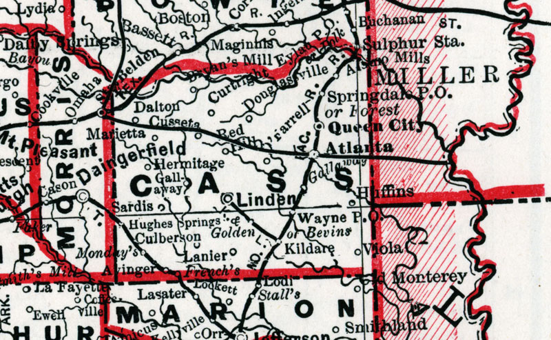 Atlanta & Mount Pleasant Railroad Company (Tex.), Map Showing Approximate Route in 1895.