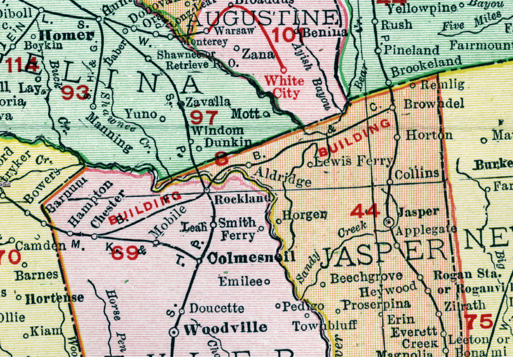 Burr's Ferry, Browndel & Chester Railway Company (Tex.), Map Showing Route in 1908.