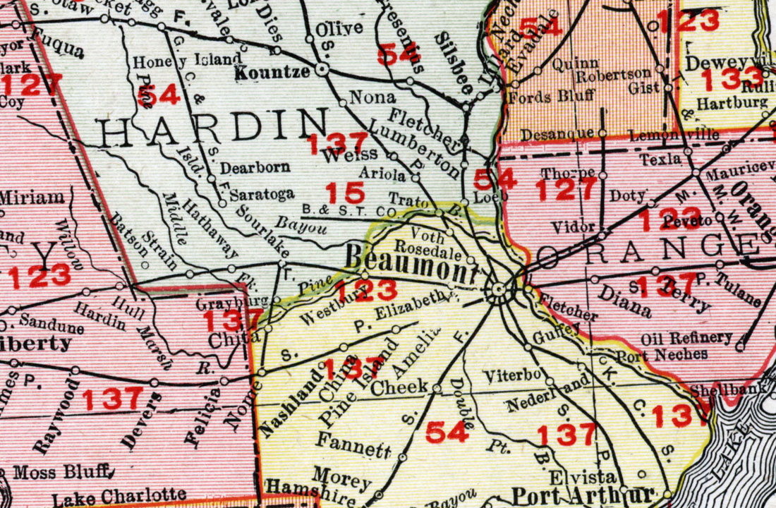 Beaumont & Saratoga Transportation Company (Keith Lumber Company tram at Voth, Tex.), map showing route in 1911.