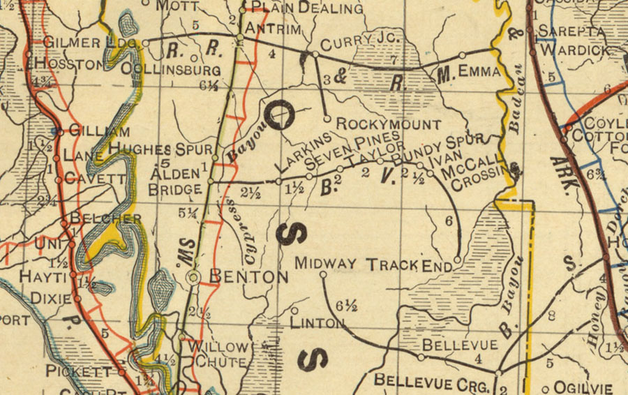 Bodcaw Valley Railroad Company (La.), Map Showing Route in 1913.