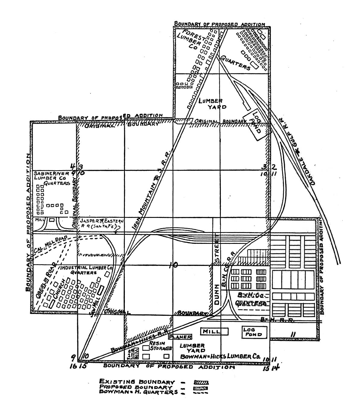 Bowman-Hicks Lumber Company (La.), Map Showing Mill Layout at Oakdale, Louisiana in 1918.