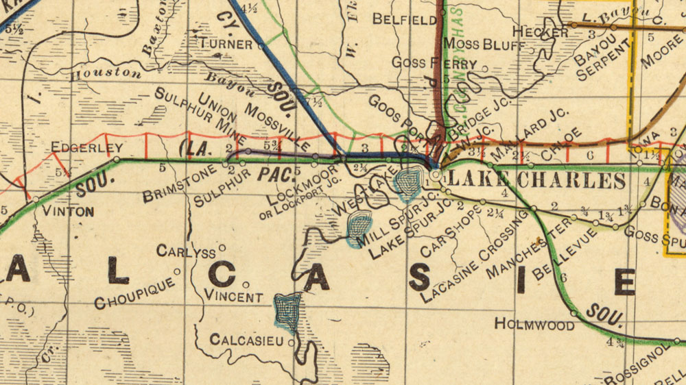 Brimstone Railroad and Canal Company (La.), Map Showing Route in 1913.