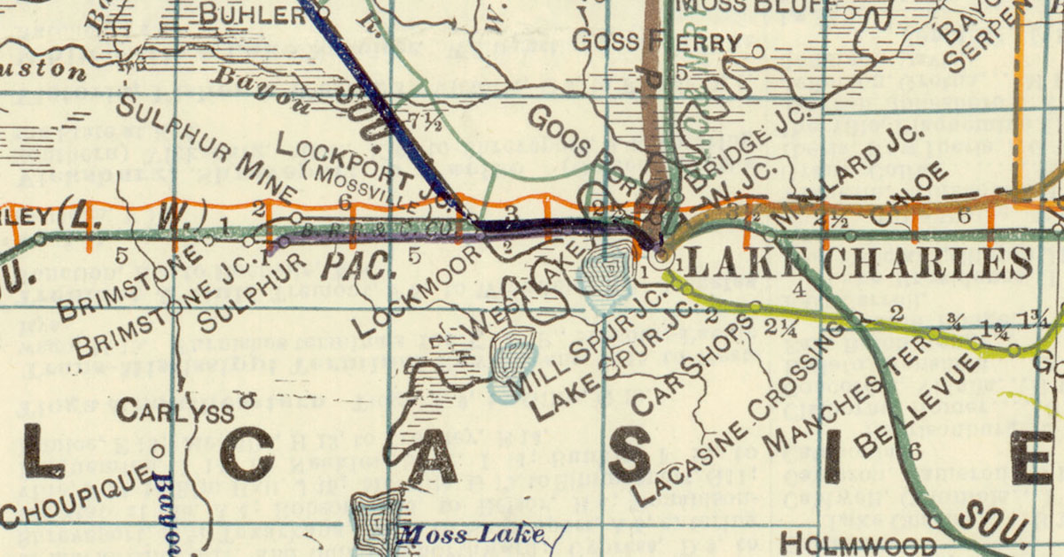 Brimstone Railroad and Canal Company (La.), Map Showing Route in 1922.