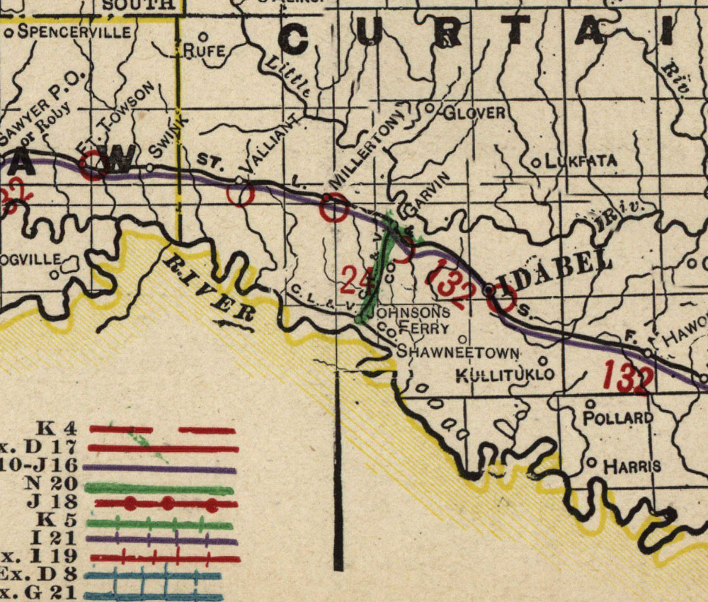 Choctaw Lumber & Veneer Company (Okla.), Map Showing Tram Route in 1908.