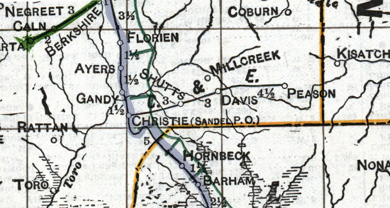 Christie & Eastern Railway Company (La.), Map Showing Route in 1920.