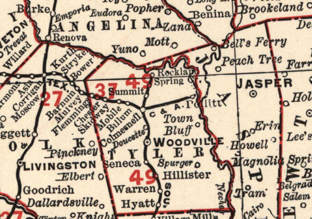 Colmesneil & Alexandria Railroad Company (Tex.), map showing route in 1895.