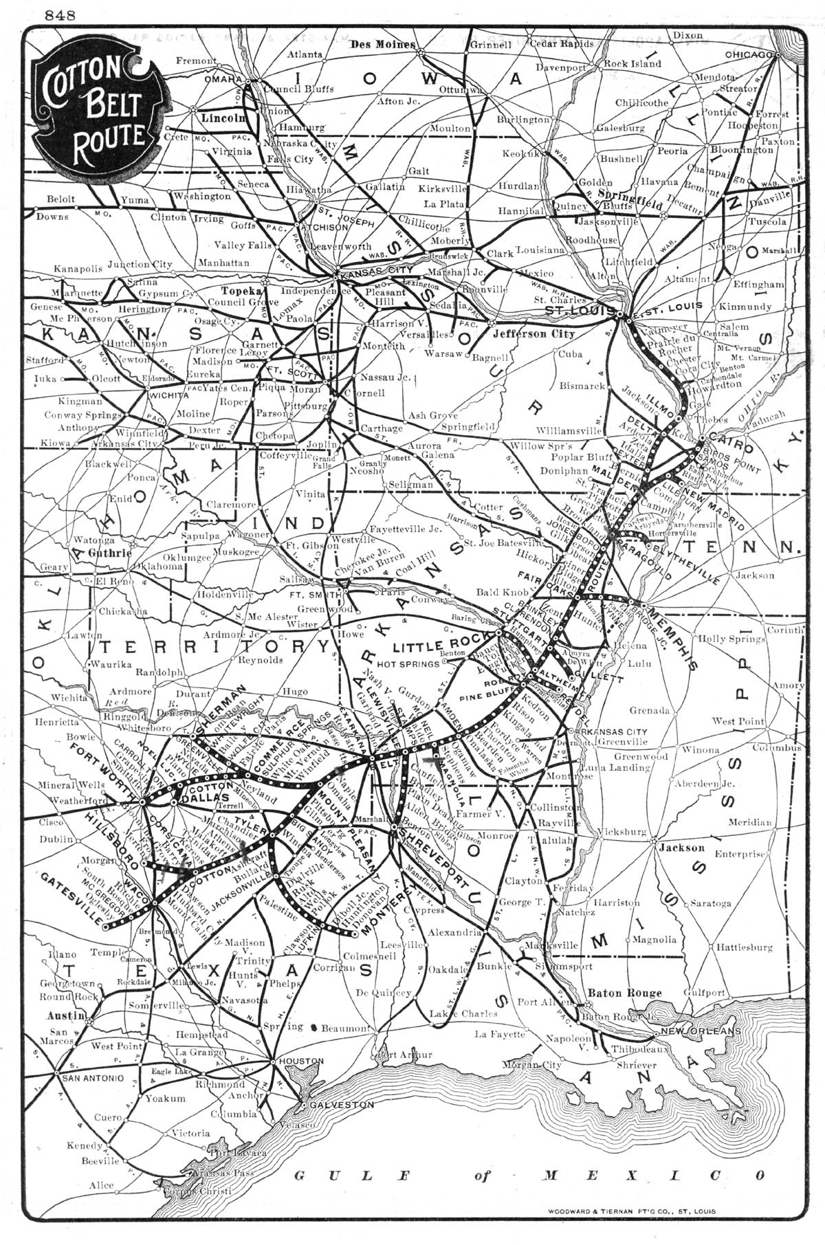 St. Louis-Southwestern Railroad Company (Cotton Belt System), Reference Map Showing Route in 1906.