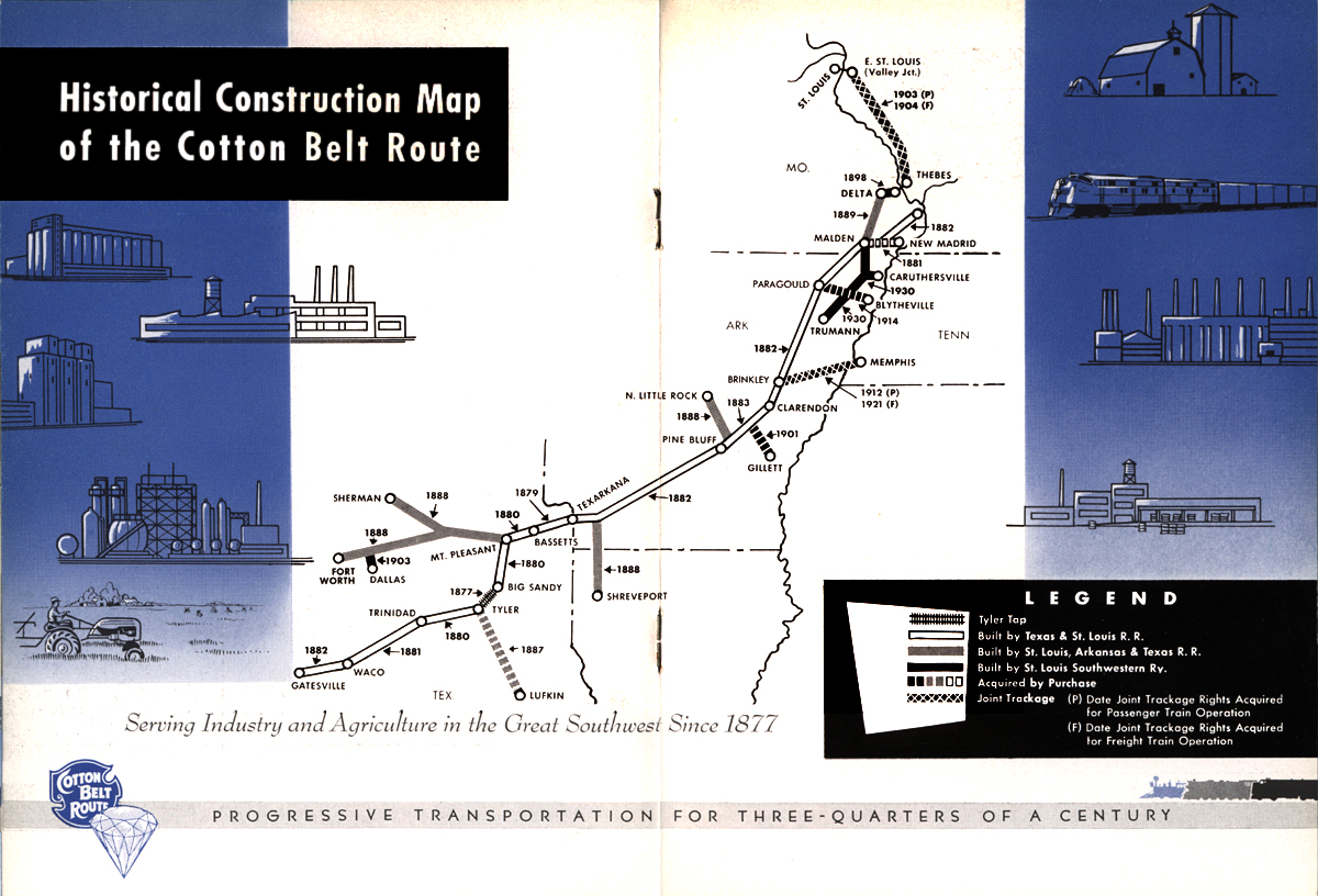 St. Louis-Southwestern Railroad (Cotton Belt Route), Historical Timeline Map, 1877-1957.