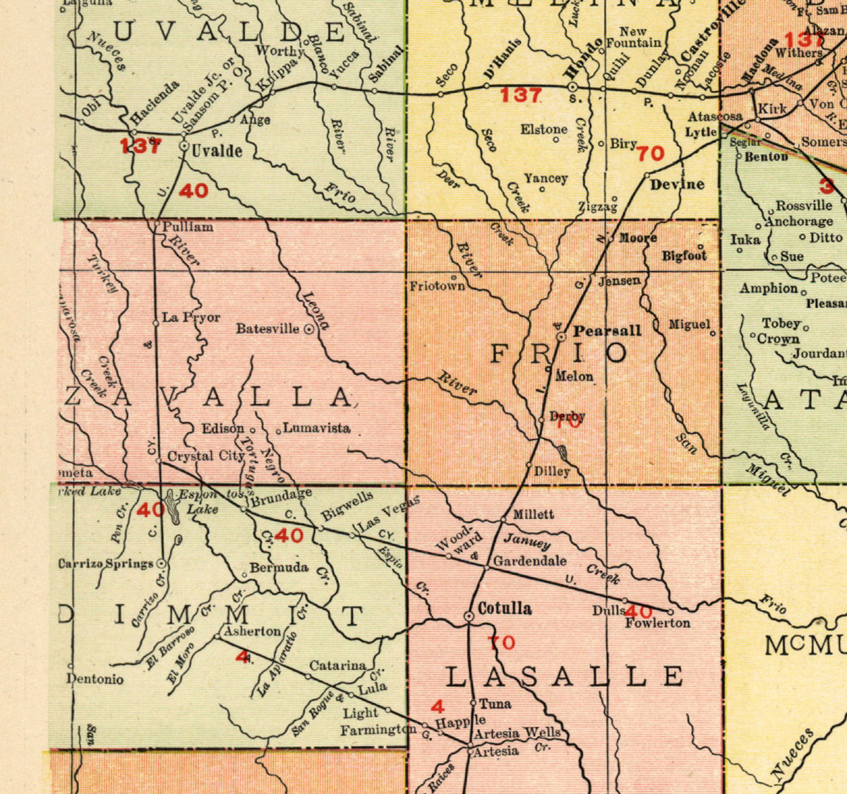 Crystal City & Uvalde Railway Company (Tex.), Map Showing Route in 1912.
