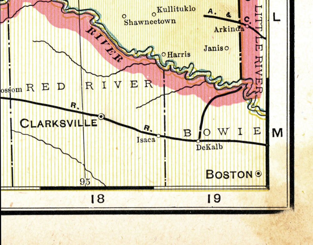 DeKalb & Red River Railroad Company (Tex.), map showing route in 1901.