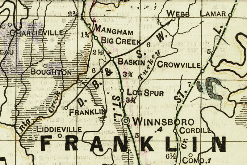 Delhi, Baskin & Southwestern Railway Company (La.), Map Showing Route in 1914.