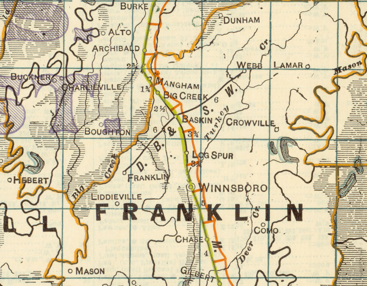 Delhi, Baskin & Southwestern Railway Company (La.), Map Showing Route in 1922.