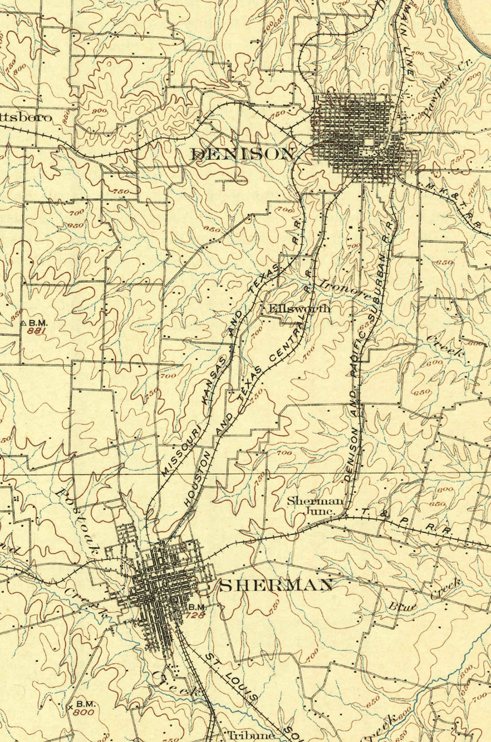 Denison & Pacific Suburban Railway Company (Tex.), map showing route in 1901.