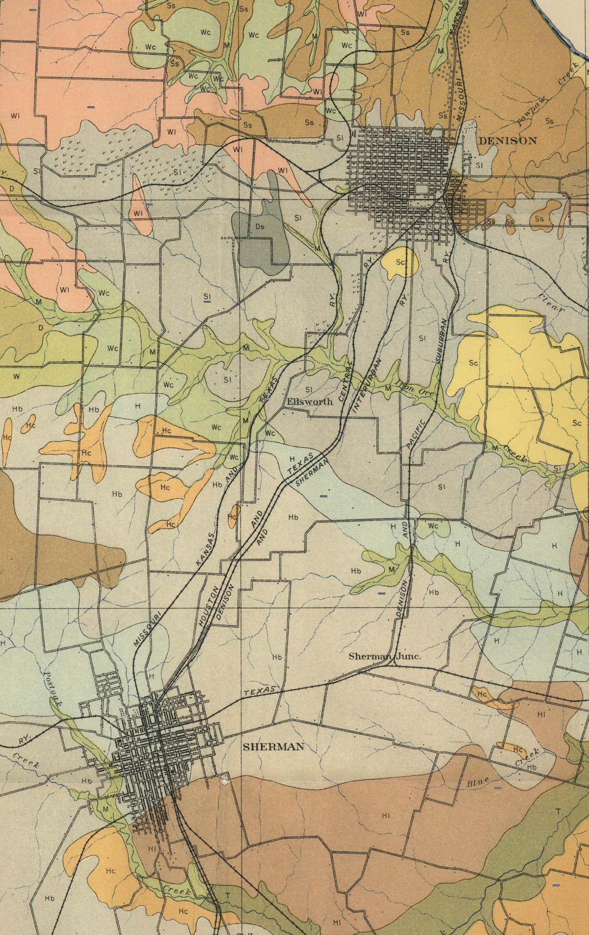Denison & Sherman Interurban Railway Company (Tex.), Map Showing Route in 1909.