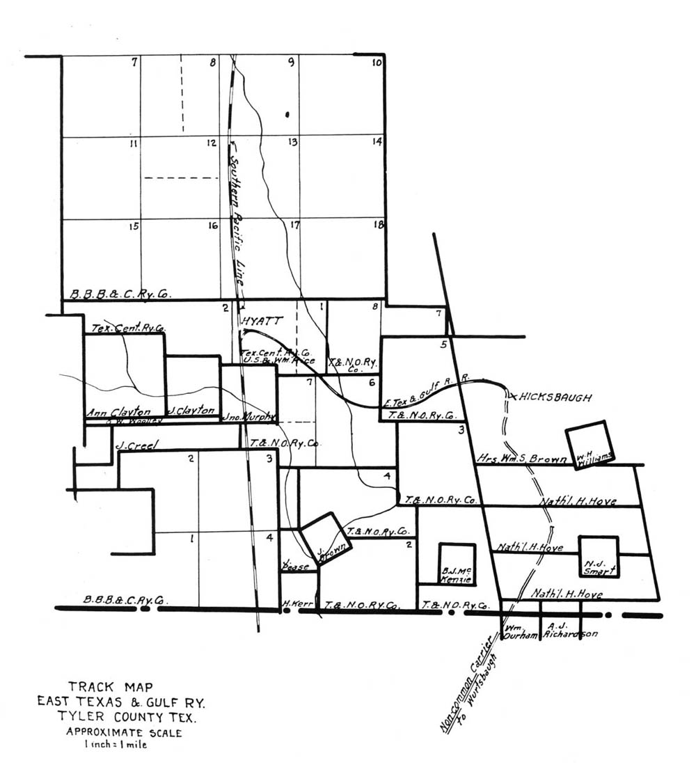 East Texas & Gulf Railway Company (Tex.), Texas Railroad Commission Reference Map Showing Route in 1917.