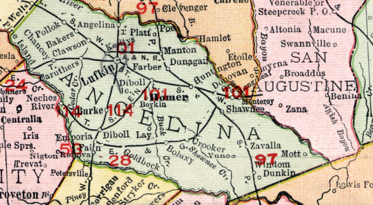 Emporia & Gulf Railroad Company (Emporia Lumber Company) (Tex.), Map Showing Route in 1906.