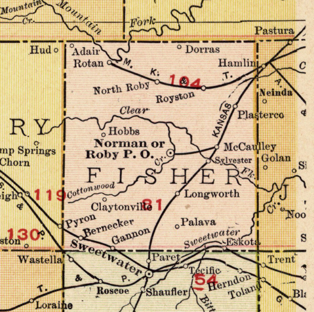 Estacado & Gulf Railroad Company (Tex.), map showing route in 1915.