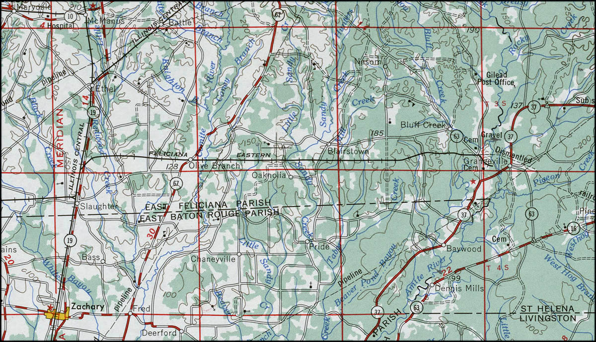 Feliciana Eastern Railroad Company (La.), Map Showing Route in 1954.