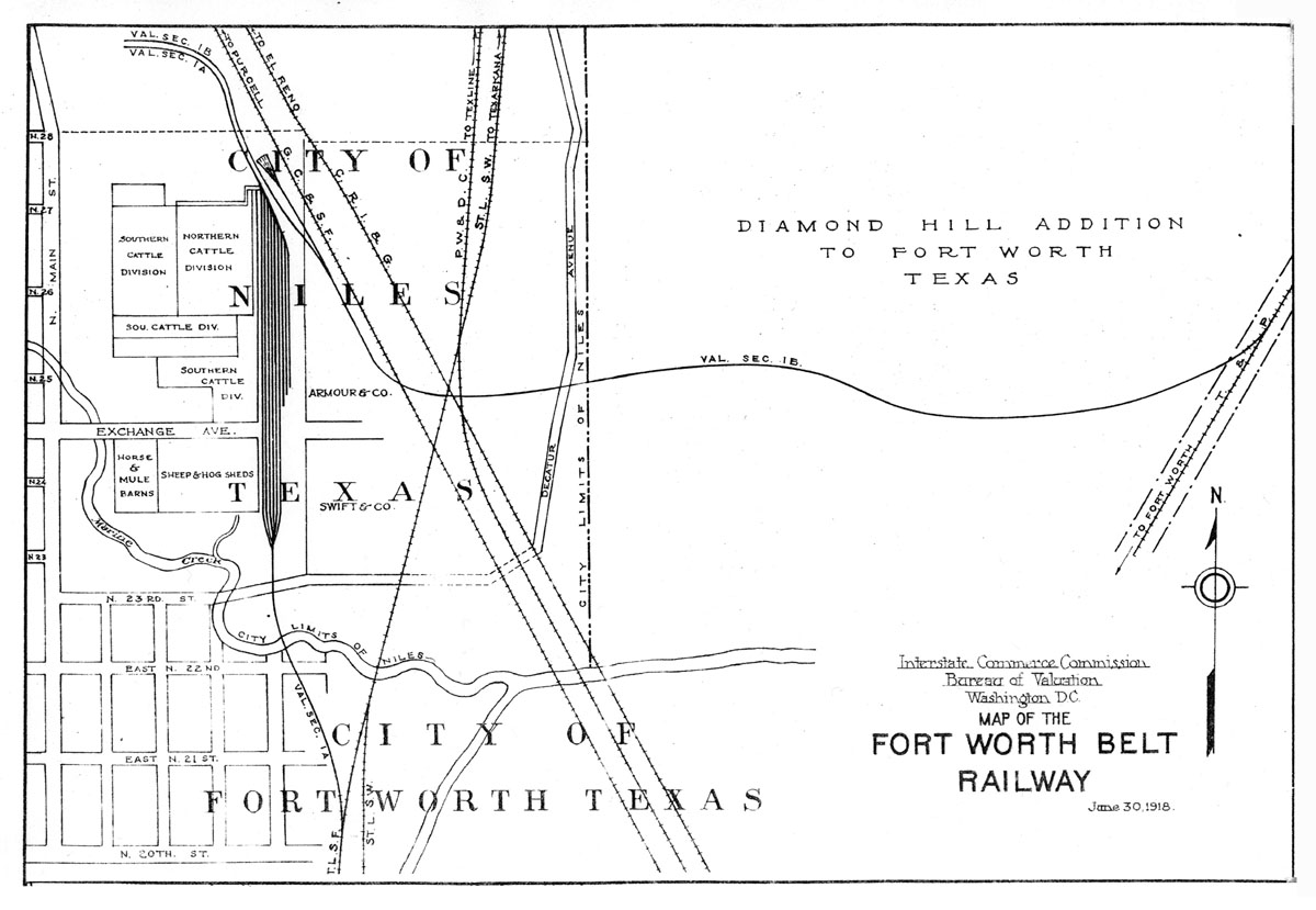 Fort Worth Belt Railway Company (Fort Worth, Tex.), Map Showing Industrial Tracks in 1918.