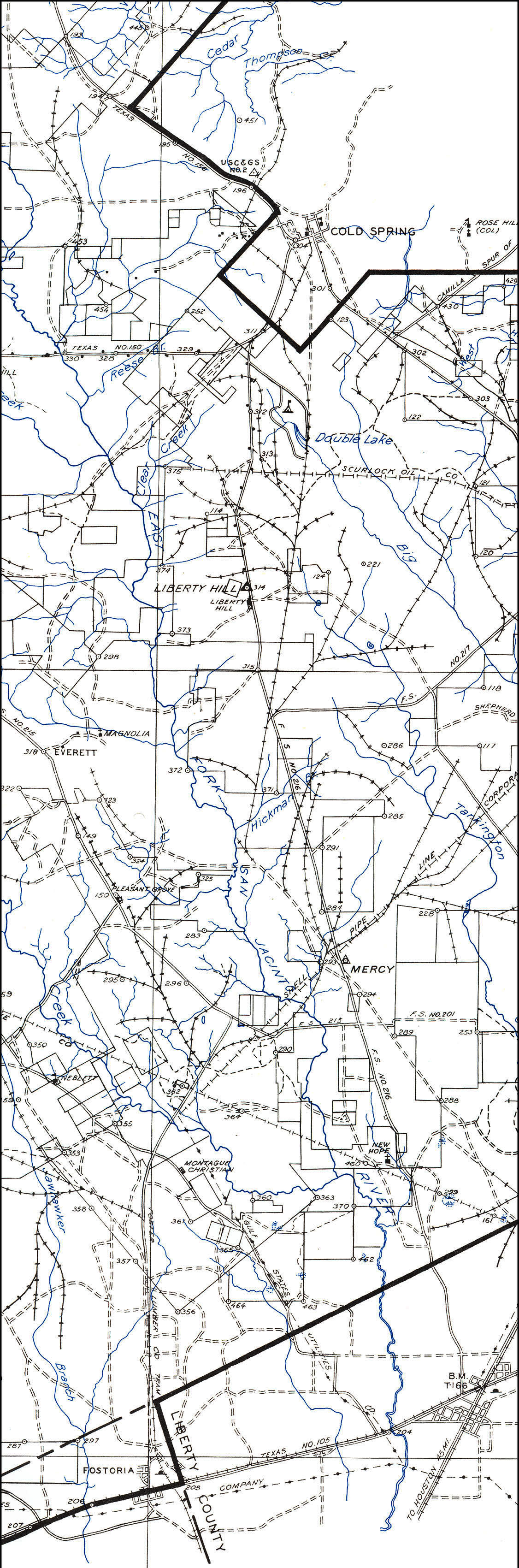 Foster Lumber Company (Tex., Map Showing Trams between Fostoria and Coldspring in 1938.