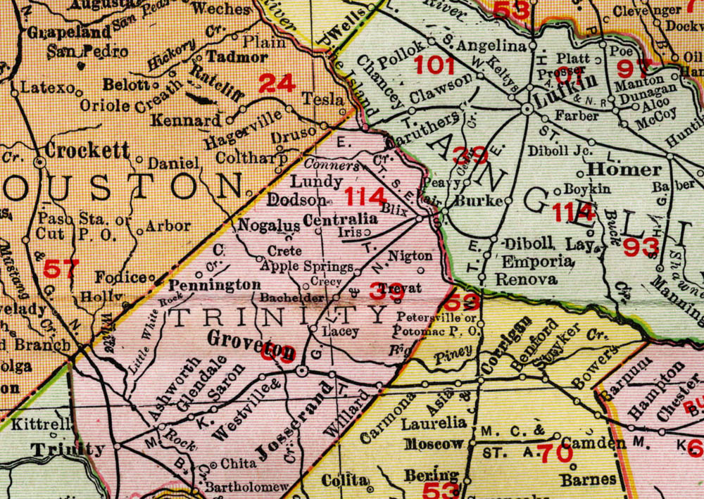Groveton, Lufkin & Northern Railway Company (Tex.), Map Showing Route in 1909.
