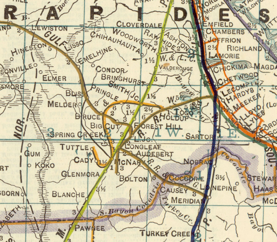 Glenmora & Western Railway Company (Rapides Parish, La.), Map Showing Route in 1922.