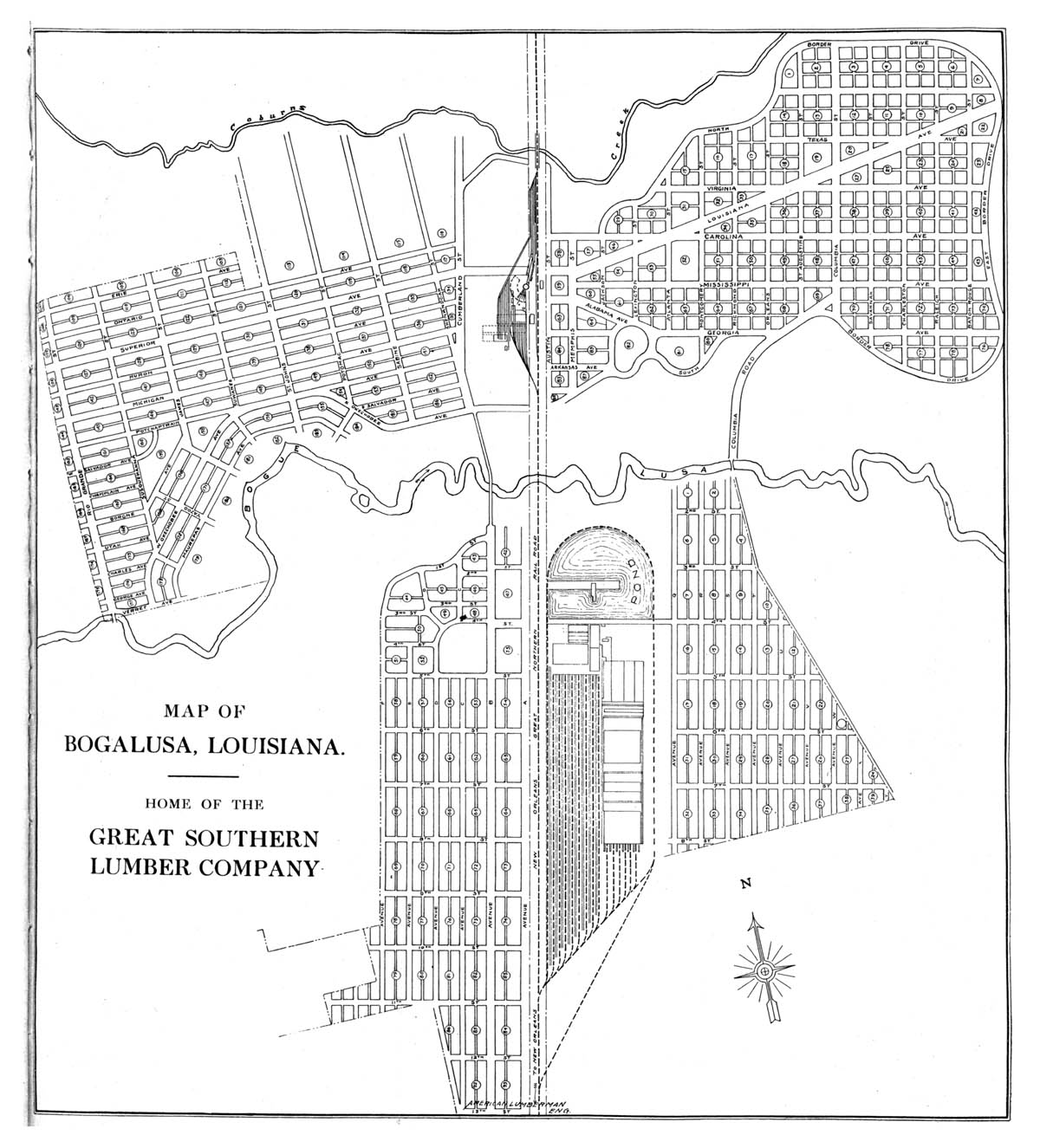 Great Southern Lumber Company (La.), Map Showing Mill Layout in 1908. 