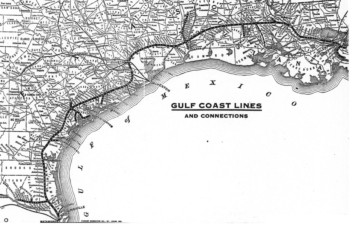 Gulf Coast Lines, Reference Station Map Showing Route in 1910.