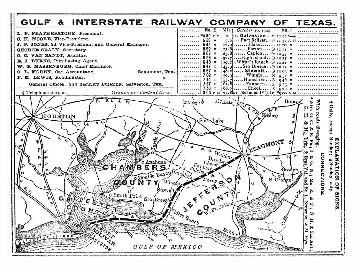 Gulf & Interstate Railway Company (Tex.), Map Showing Route in 1910.