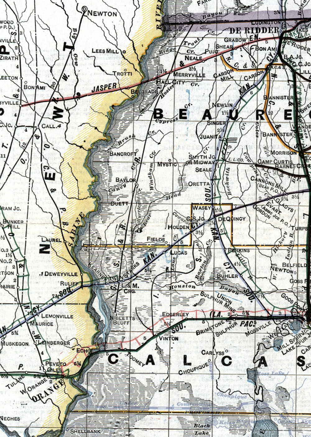 Gulf, Sabine & Red River Railroad Company (La.), Map Showing Route in 1920.