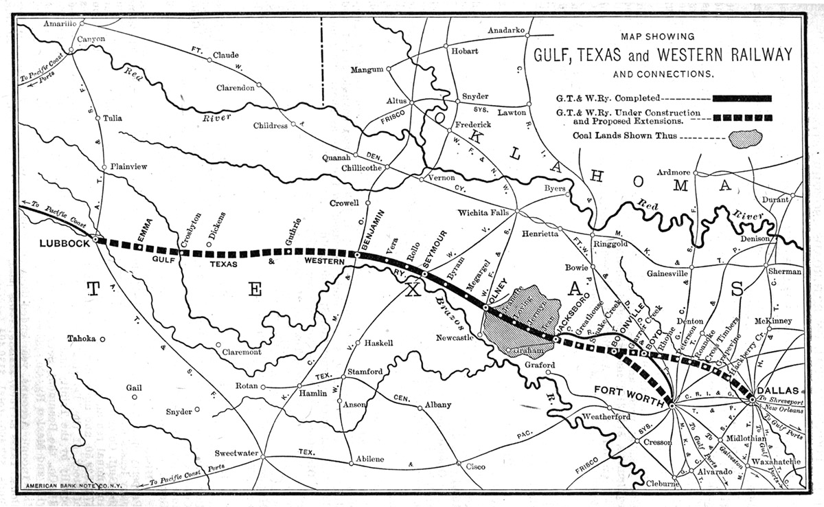 Gulf, Texas & Western Railway Company, Map Showing Proposed Route in 1910.