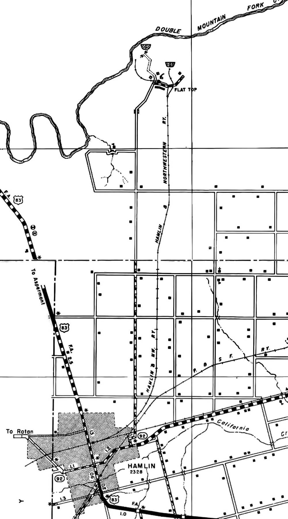 Hamlin & Northwestern Railroad Company (Tex.), Map Showing Route in 1939.