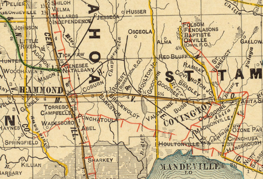 Hammond & Eastern Railroad (Hammond Lumber Company at Hammond, La.), Map Showing Route in 1913.