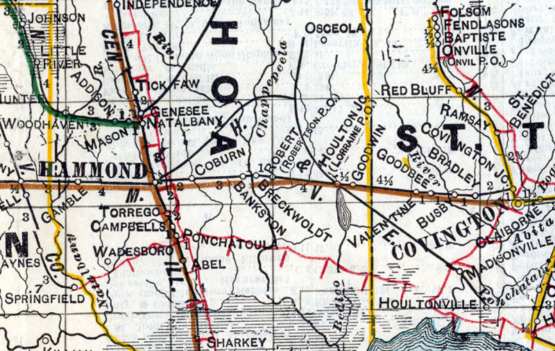 Hammond & Eastern Railroad (Hammond Lumber Company at Hammond, La.), Map Showing Route in 1914.