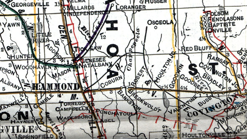 Houlton Lumber Company, a.k.a. Hammond & Houltonville Railroad Company (La.), Map Showing Tram in 1920.