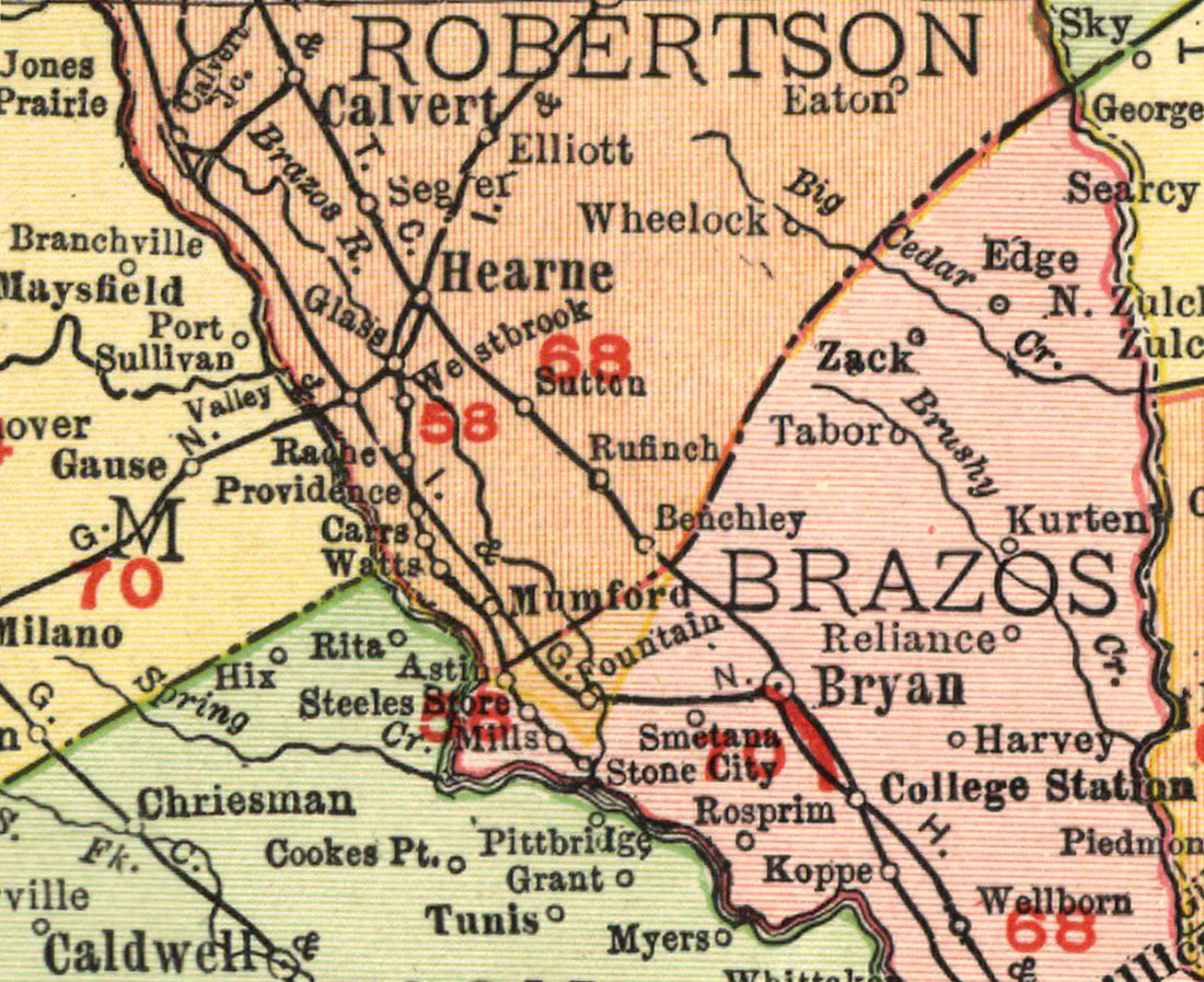 Hearne & Brazos Valley Railway Company (Tex.), map showing route in 1912.