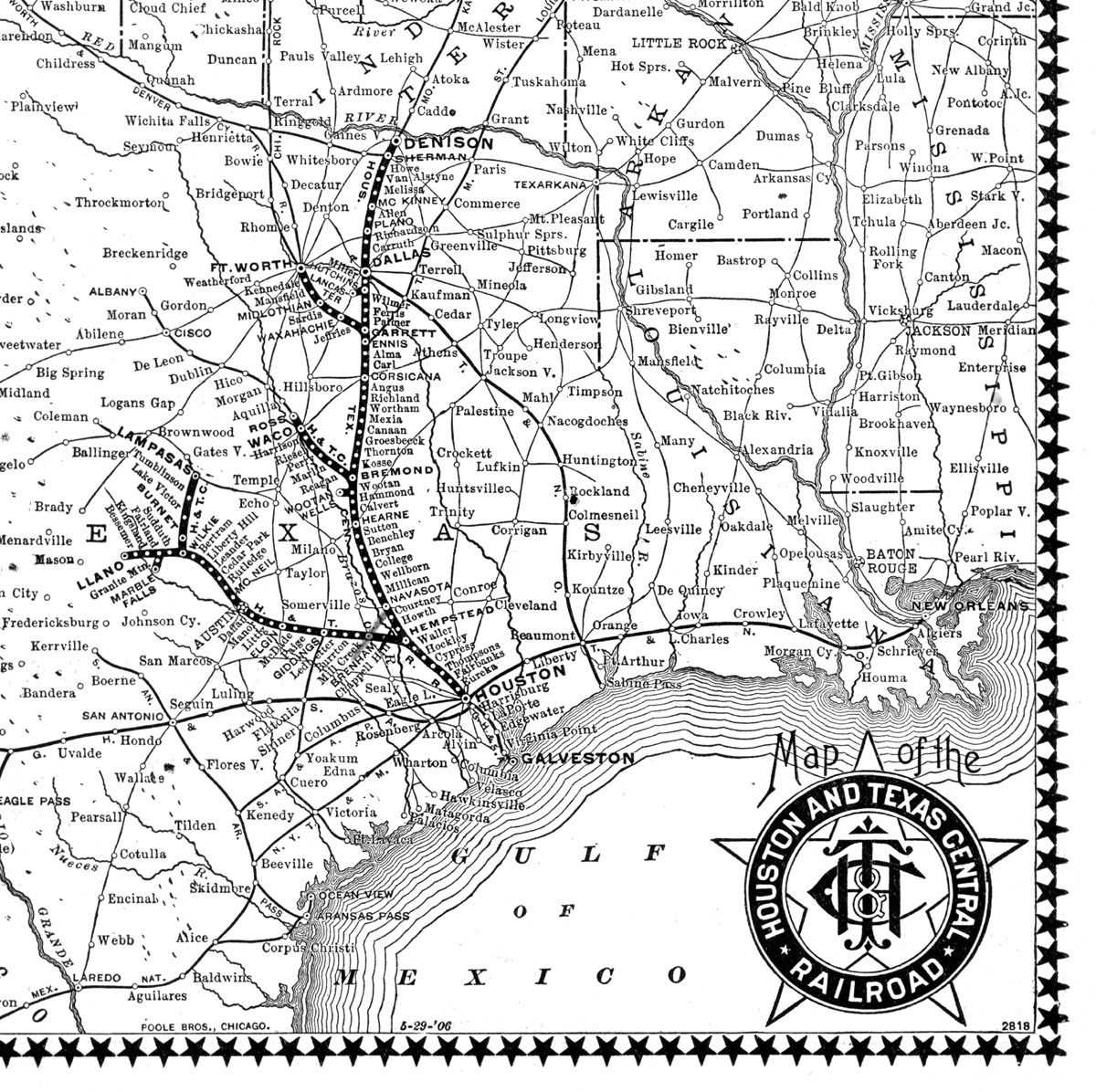 Houston & Texas Central Railroad Company (Tex.), Public Timetable and Map Showing Route in 1906.