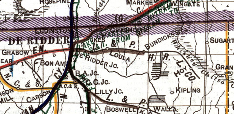 Hudson River Lumber Company (Long-Bell's De Ridder, La. Plant), Map Showing Trams in 1920.