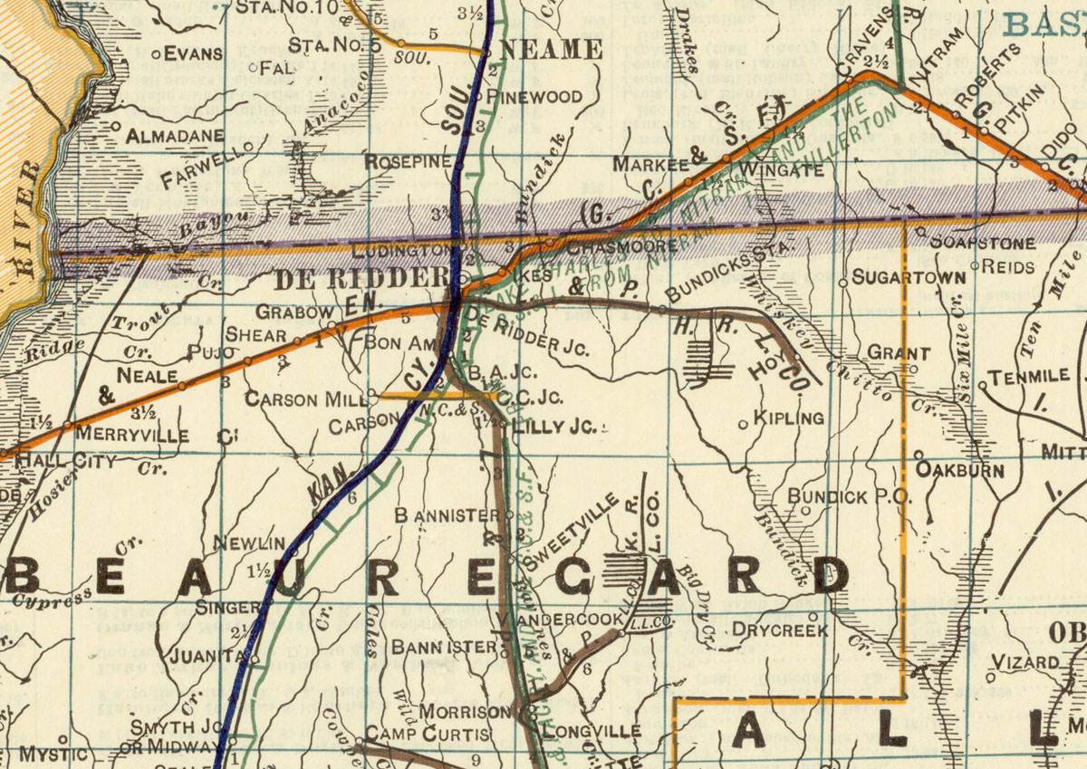 Hudson River Lumber Company (Long-Bell's De Ridder, La. Plant), Map Showing Trams in 1922.