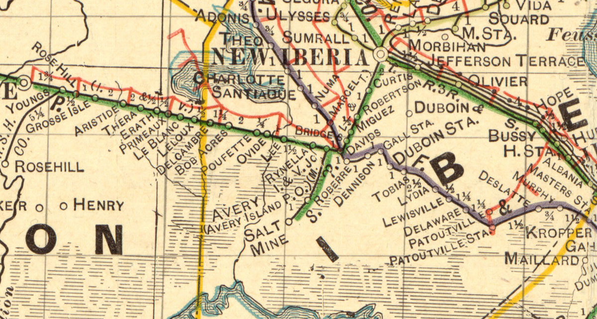 Iberia & Vermillion Railroad Company (La.), Map Showing Route in 1913.
