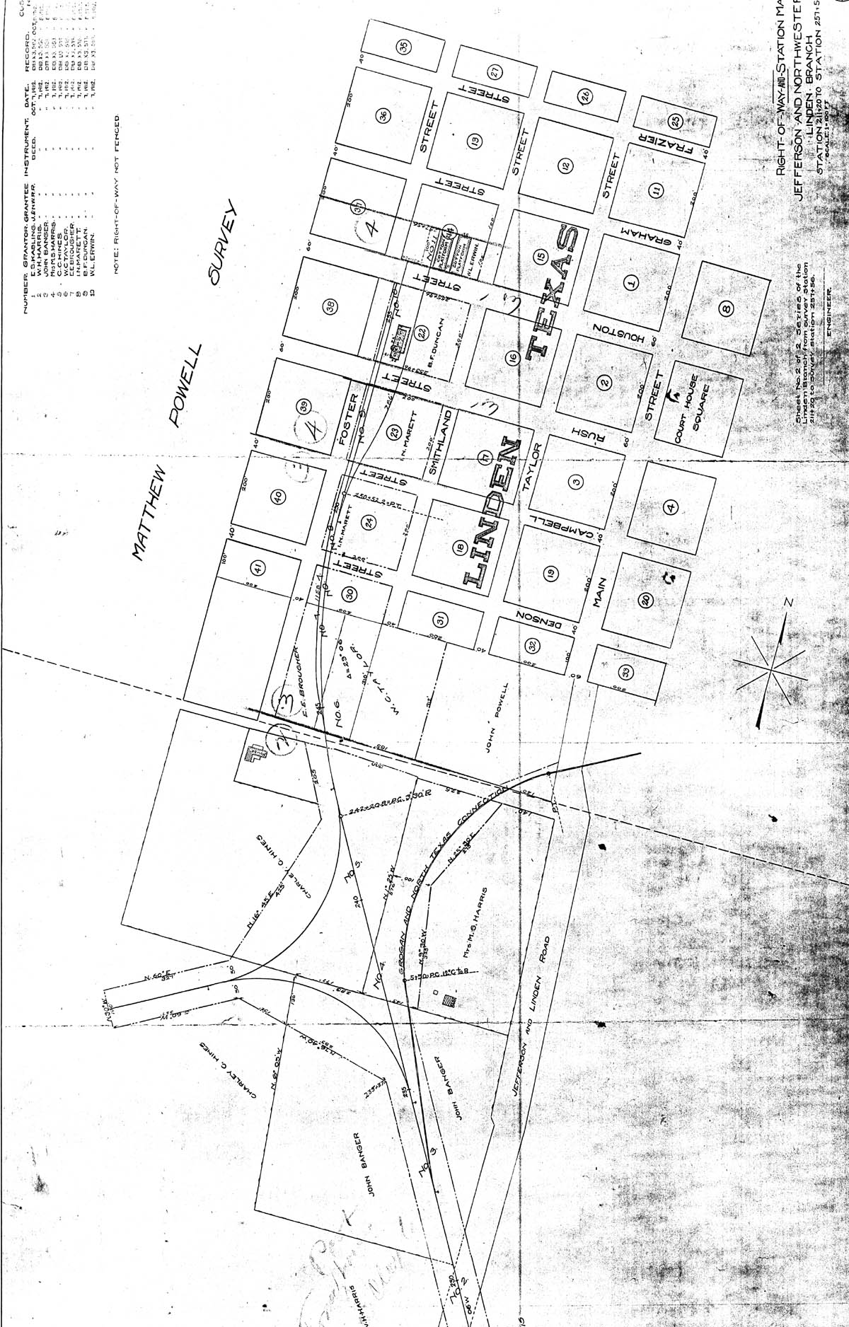 Jefferson & Northwestern Railway Company (Tex.), Map Showing Station Layout at Linden, Texas in 1918.